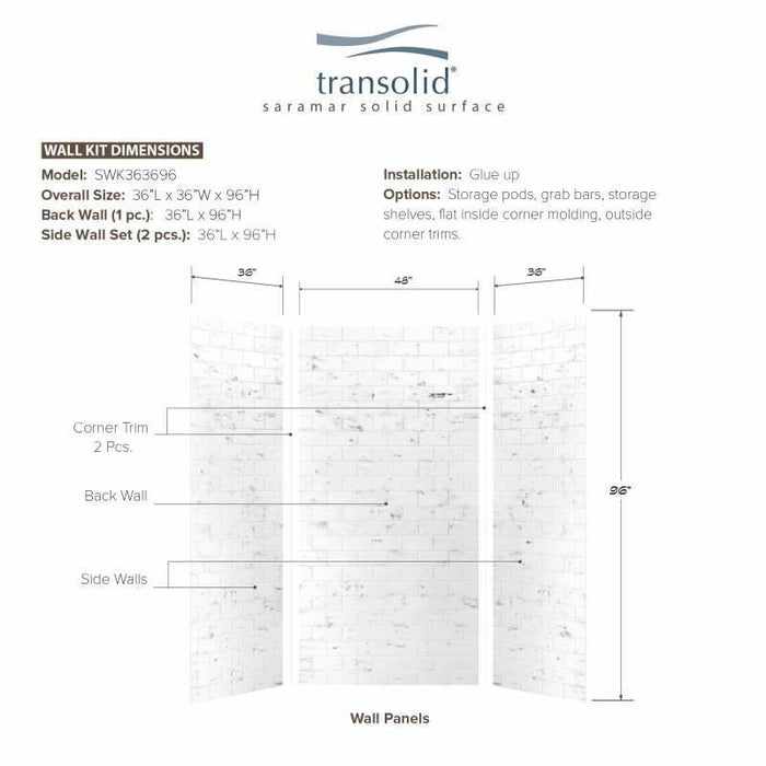 Transolid SaraMar 36-In X 48-In X 96-In Glue To Wall 3-Piece Shower Wall Kit SWK483696