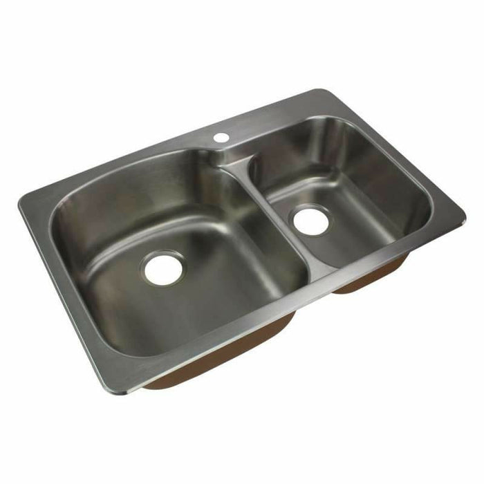 Transolid Classic 33in X 22in 18 Gauge Drop-In Double Bowl Kitchen Sink with Grids, Strainer, Disposer Strainer, Installation Kit K-CTDD33229