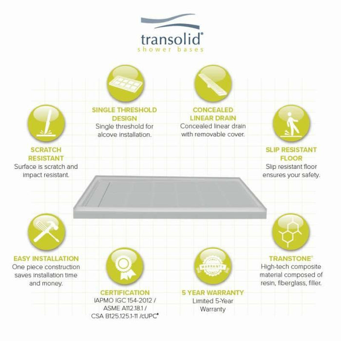 Transolid Linear 60-In X 30-In Rectangular Alcove Shower Base FL6030