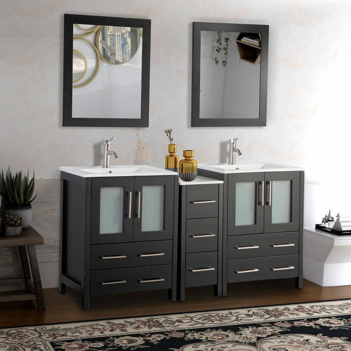 Vanity Art 60 Inch Vanity Cabinet With Ceramic Sink & Mirrors VA3024-60