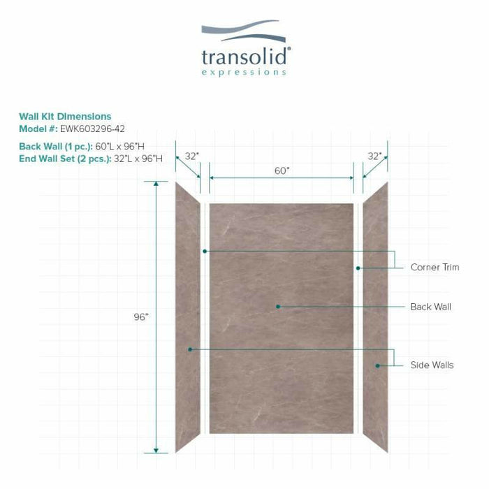 Transolid Expressions 32-In X 60-In X 96-In Glue To Wall Tub/Shower Wall Kit EWK603296