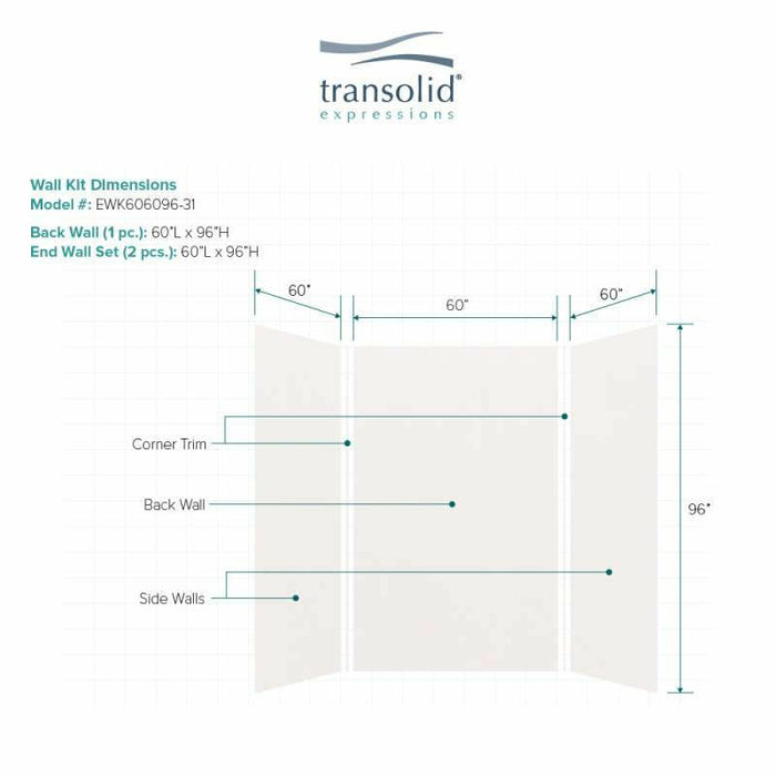 Transolid Expressions 60-In X 60-In X 96-In Glue To Wall Tub/Shower Wall Kit EWK606096