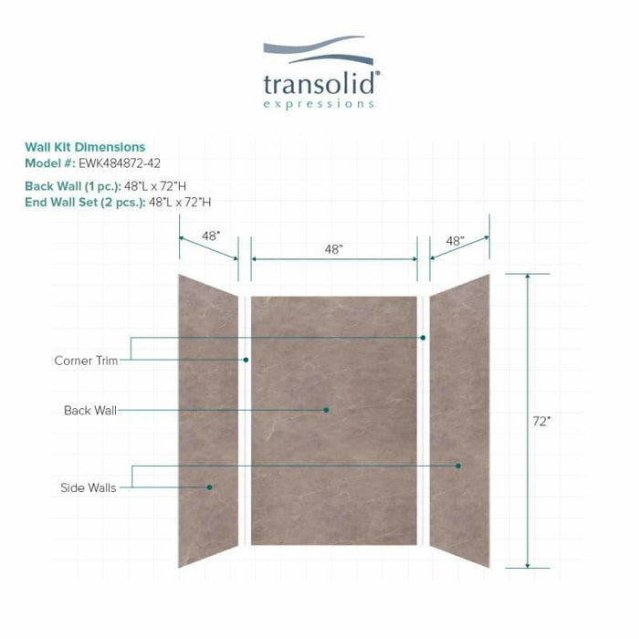 Transolid Expressions 48-In X 48-In X 72-In Glue To Wall Shower Wall Kit EWK484872