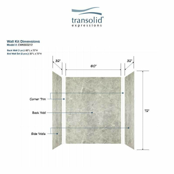 Transolid Expressions 32-In X 60-In X 72-In Glue To Wall Tub/Shower Wall Kit EWK603272