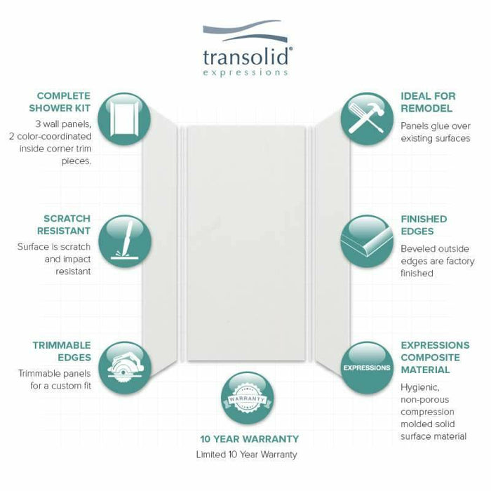 Transolid Expressions 36-In X 36-In X 72-In Glue To Wall Shower Wall Kit EWK363672