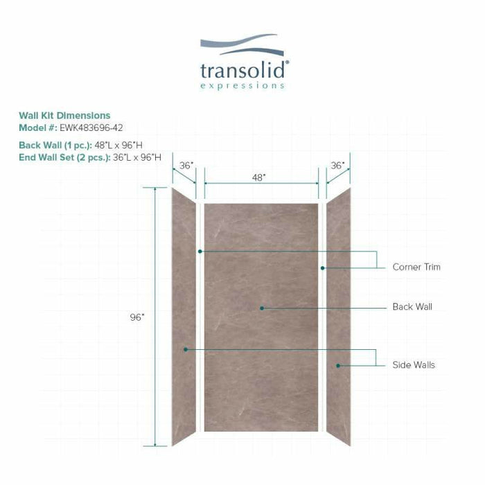 Transolid Expressions 36-In X 48-In X 96-In Glue To Wall Shower Wall Kit EWK483696