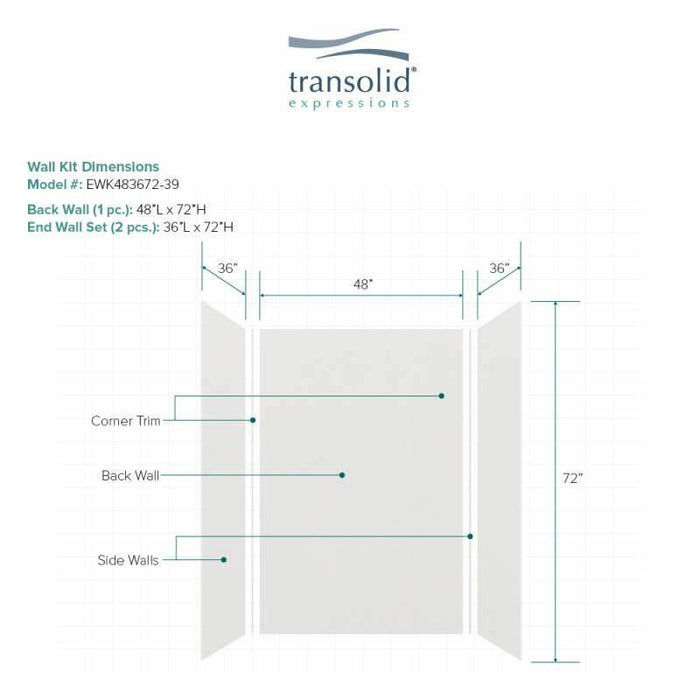 Transolid Expressions 36-In X 48-In X 72-In Glue To Wall Shower Wall Kit EWK483672