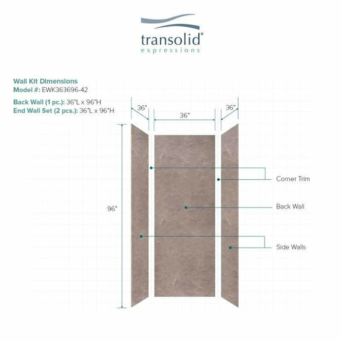 Transolid Expressions 36-In X 36-In X 96-In Glue To Wall Shower Wall Kit EWK363696