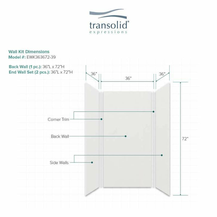 Transolid Expressions 36-In X 36-In X 72-In Glue To Wall Shower Wall Kit EWK363672