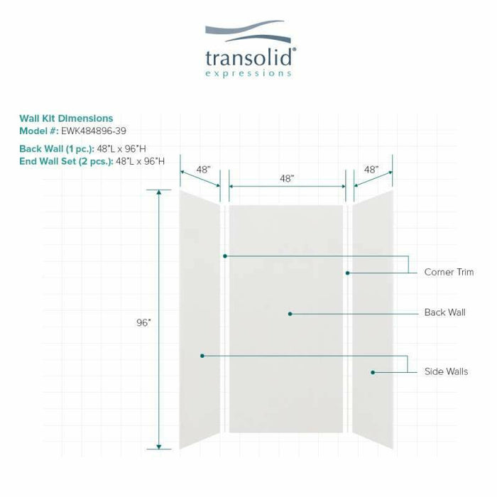 Transolid Expressions 48-In X 48-In X 96-In Glue To Wall Shower Wall Kit EWK484896