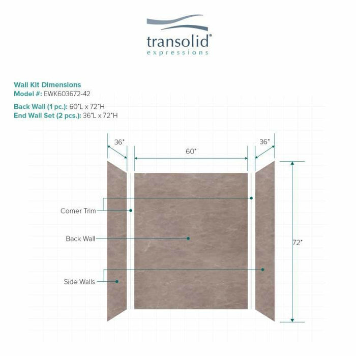 Transolid Expressions 36-In X 60-In X 72-In Glue To Wall Tub/Shower Wall Kit EWK603672