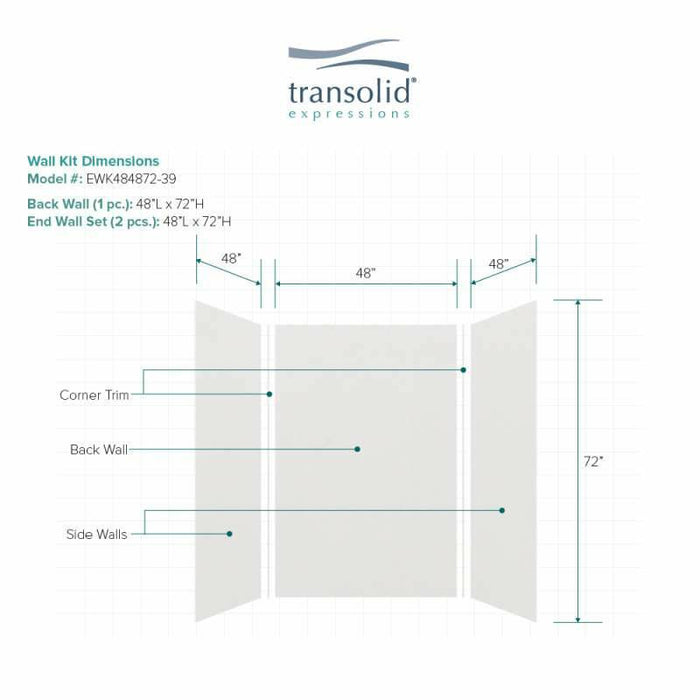 Transolid Expressions 48-In X 48-In X 72-In Glue To Wall Shower Wall Kit EWK484872