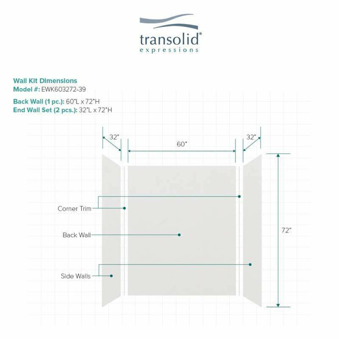 Transolid Expressions 32-In X 60-In X 72-In Glue To Wall Tub/Shower Wall Kit EWK603272