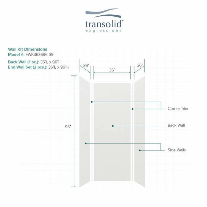 Transolid Expressions 36-In X 36-In X 96-In Glue To Wall Shower Wall Kit EWK363696