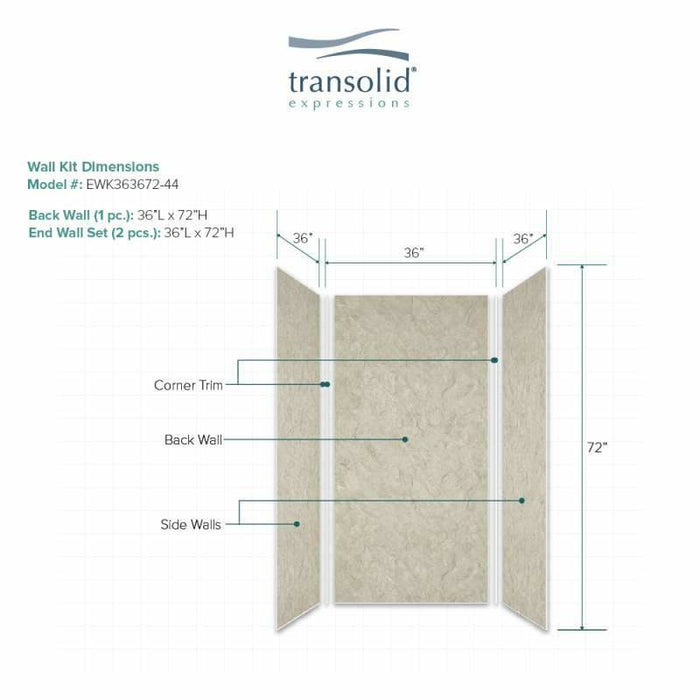 Transolid Expressions 36-In X 36-In X 72-In Glue To Wall Shower Wall Kit EWK363672