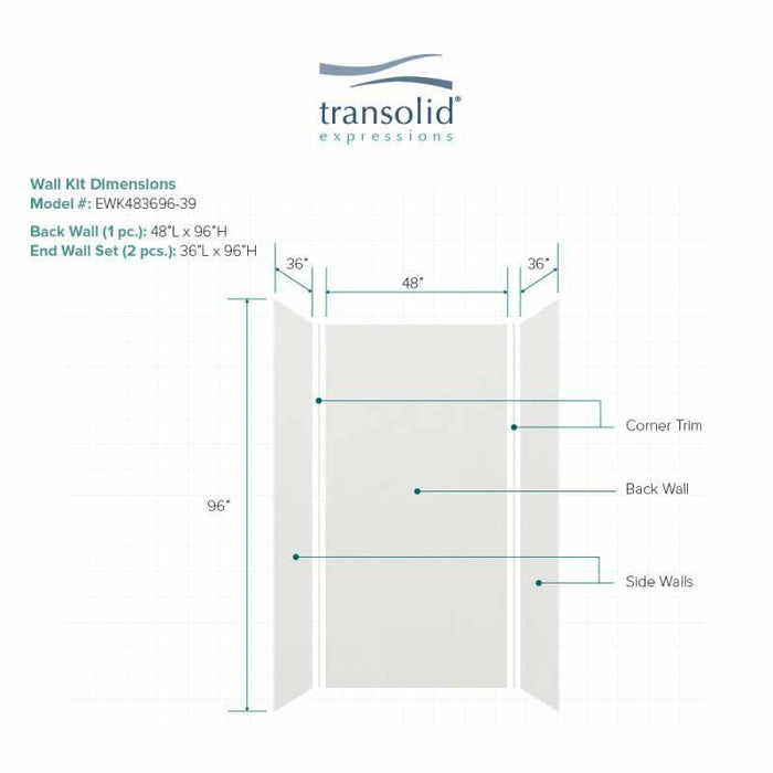 Transolid Expressions 36-In X 48-In X 96-In Glue To Wall Shower Wall Kit EWK483696