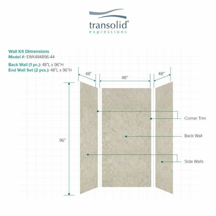 Transolid Expressions 48-In X 48-In X 96-In Glue To Wall Shower Wall Kit EWK484896