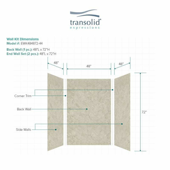 Transolid Expressions 48-In X 48-In X 72-In Glue To Wall Shower Wall Kit EWK484872