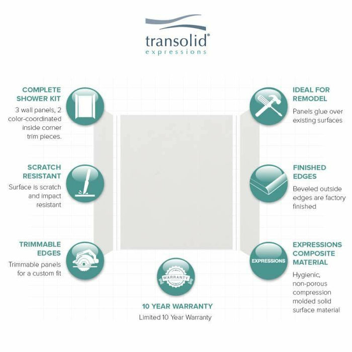 Transolid Expressions 36-In X 60-In X 72-In Glue To Wall Tub/Shower Wall Kit EWK603672