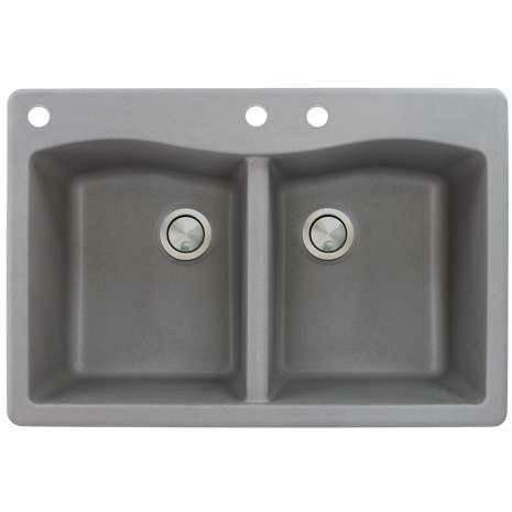 Transolid Aversa 33in X 22in SilQ Granite Drop-In Double Bowl Kitchen Sink ATDE3322