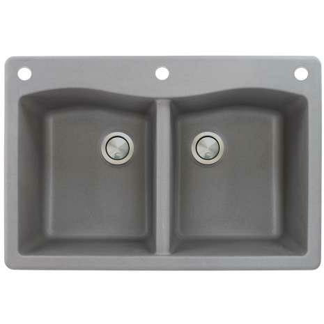 Transolid Aversa 33in X 22in SilQ Granite Drop-In Double Bowl Kitchen Sink ATDE3322