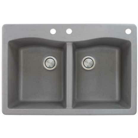 Transolid Aversa 33in X 22in SilQ Granite Drop-In Double Bowl Kitchen Sink ATDE3322