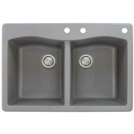 Transolid Aversa 33in X 22in SilQ Granite Drop-In Double Bowl Kitchen Sink ATDE3322