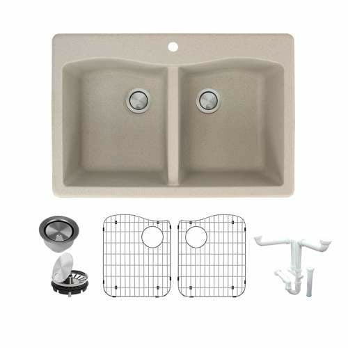 Transolid Aversa Granite 33-In Drop-In Kitchen Sink Kit with Grids, Strainers, and Drain Installation Kit K-ATDE3322