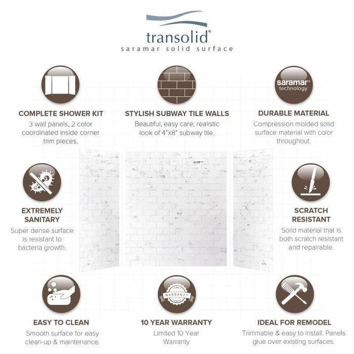 Transolid SaraMar 36-In X 60-In X 72-In Glue To Wall 3-Piece Shower Wall Kit SWK603672