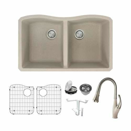 Transolid Aversa Granite 32-In Undermount Kitchen Sink Kit with Faucet, Grids, Strainers, and Drain Installation Kit KF-AUDE3219