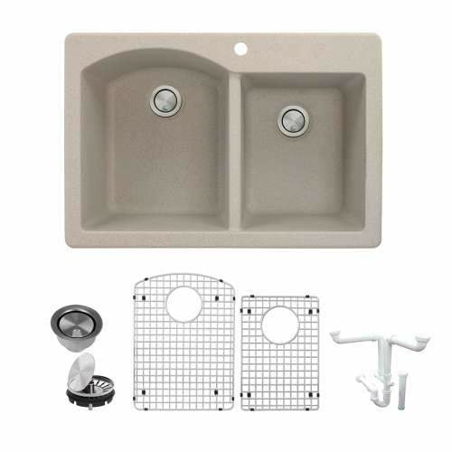 Transolid Aversa Granite 33-In Drop-In Kitchen Sink Kit with Grids, Strainers, and Drain Installation Kit K-ATDD3322