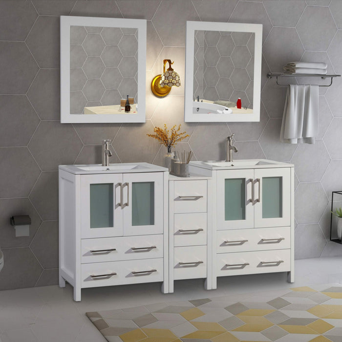 Vanity Art 60 Inch Vanity Cabinet With Ceramic Sink & Mirrors VA3024-60