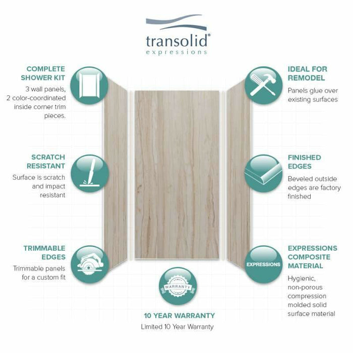 Transolid Expressions 36-In X 36-In X 72-In Glue To Wall Shower Wall Kit EWK363672