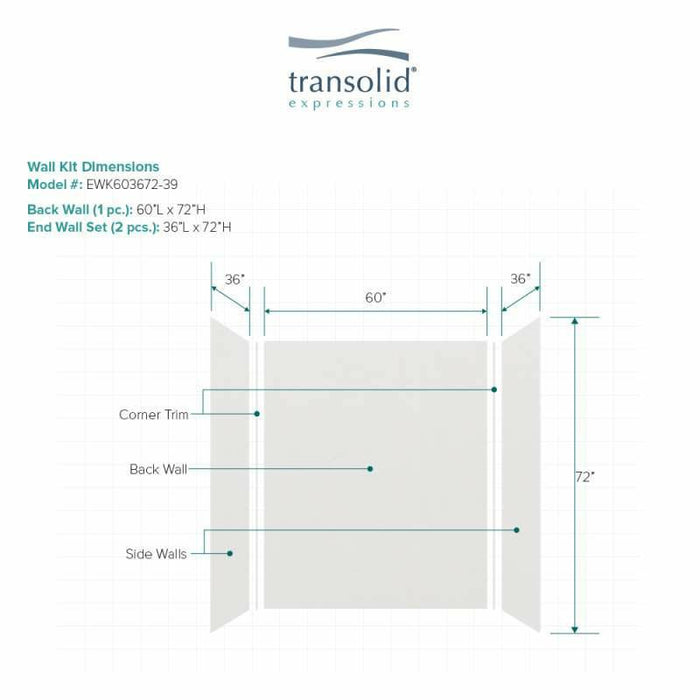 Transolid Expressions 36-In X 60-In X 72-In Glue To Wall Tub/Shower Wall Kit EWK603672