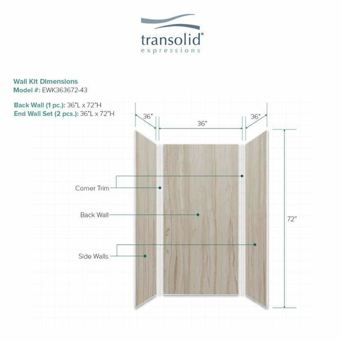 Transolid Expressions 36-In X 36-In X 72-In Glue To Wall Shower Wall Kit EWK363672