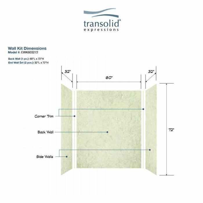 Transolid Expressions 32-In X 60-In X 72-In Glue To Wall Tub/Shower Wall Kit EWK603272