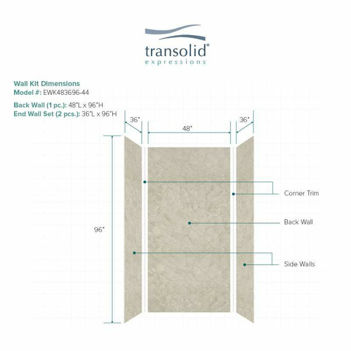 Transolid Expressions 36-In X 48-In X 96-In Glue To Wall Shower Wall Kit EWK483696