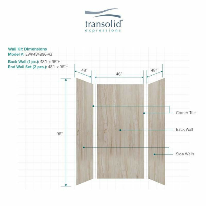 Transolid Expressions 48-In X 48-In X 96-In Glue To Wall Shower Wall Kit EWK484896