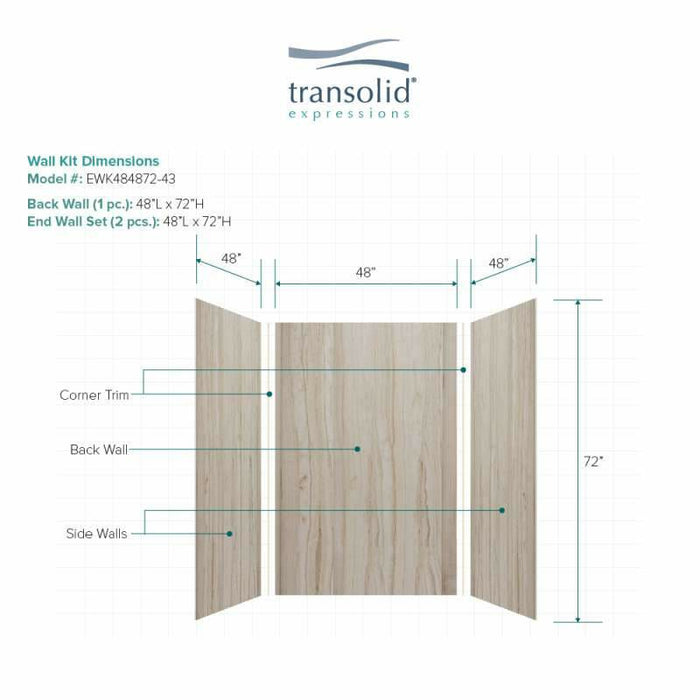 Transolid Expressions 48-In X 48-In X 72-In Glue To Wall Shower Wall Kit EWK484872