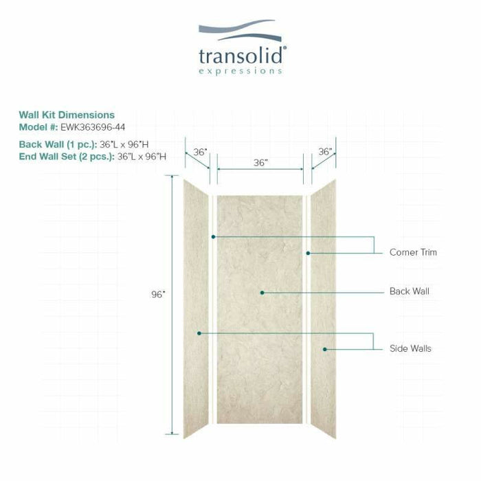 Transolid Expressions 36-In X 36-In X 96-In Glue To Wall Shower Wall Kit EWK363696