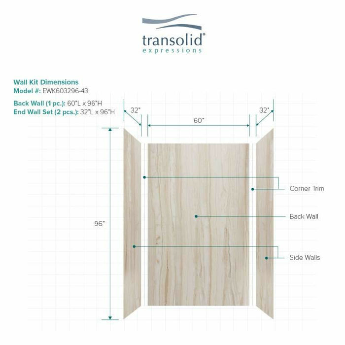 Transolid Expressions 32-In X 60-In X 96-In Glue To Wall Tub/Shower Wall Kit EWK603296