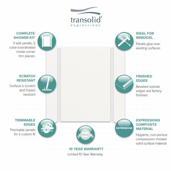 Transolid Expressions 36-In X 48-In X 72-In Glue To Wall Shower Wall Kit EWK483672