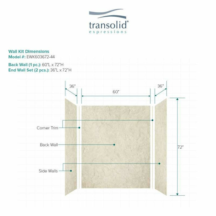 Transolid Expressions 36-In X 60-In X 72-In Glue To Wall Tub/Shower Wall Kit EWK603672