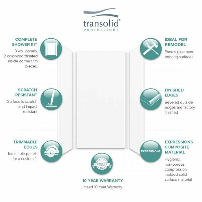 Transolid Expressions 36-In X 36-In X 72-In Glue To Wall Shower Wall Kit EWK363672