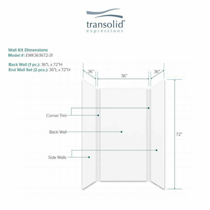 Transolid Expressions 36-In X 36-In X 72-In Glue To Wall Shower Wall Kit EWK363672