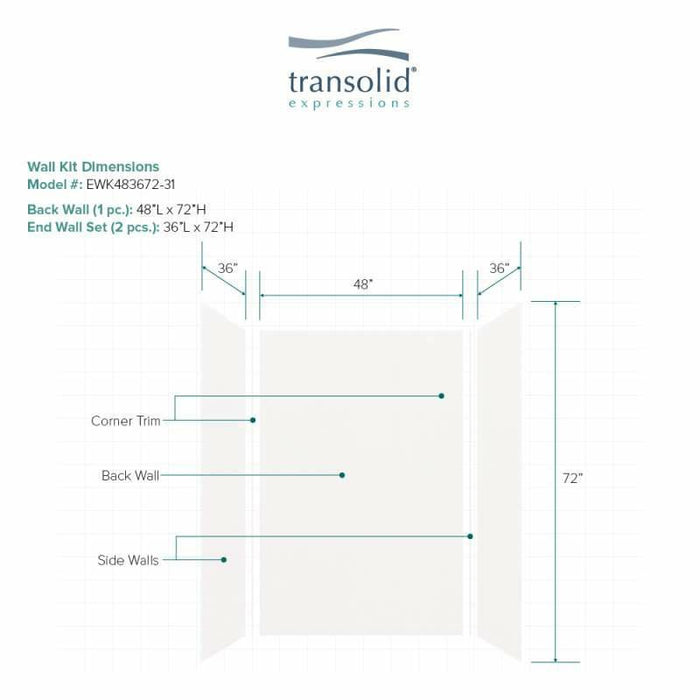 Transolid Expressions 36-In X 48-In X 72-In Glue To Wall Shower Wall Kit EWK483672