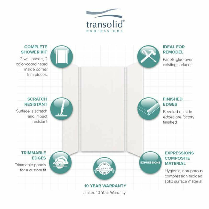 Transolid Expressions 48-In X 48-In X 96-In Glue To Wall Shower Wall Kit EWK484896