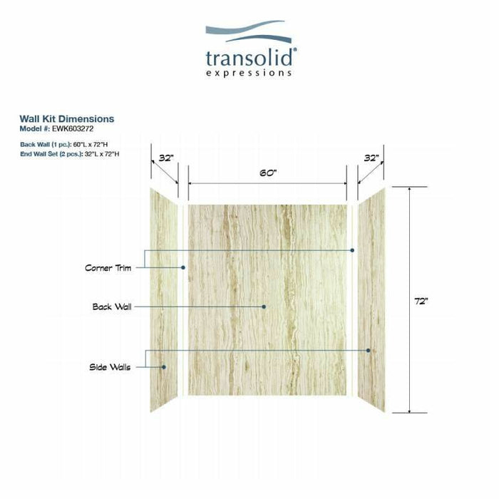 Transolid Expressions 32-In X 60-In X 72-In Glue To Wall Tub/Shower Wall Kit EWK603272