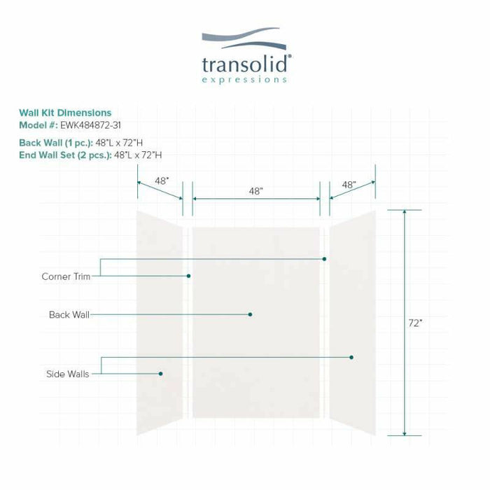 Transolid Expressions 48-In X 48-In X 72-In Glue To Wall Shower Wall Kit EWK484872