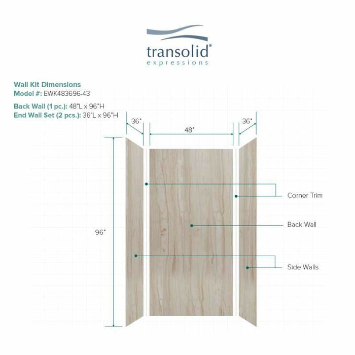 Transolid Expressions 36-In X 48-In X 96-In Glue To Wall Shower Wall Kit EWK483696